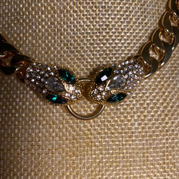 Ava & Aidan gold-tone choker w/ snake heads rhinestones, and chunky link chain. - Picture 2 of 6